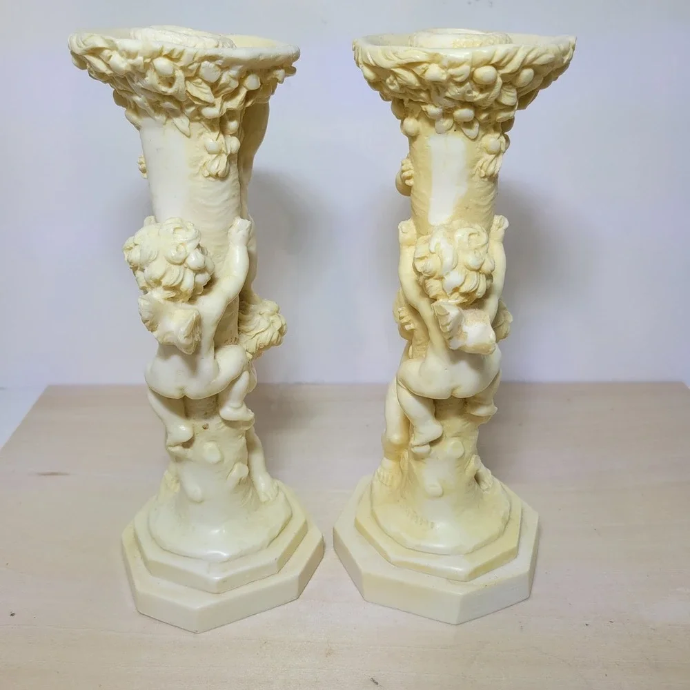 Vintage Norleans Cherub Angel Candle Holders Pair‎ Italian Made Home Decor